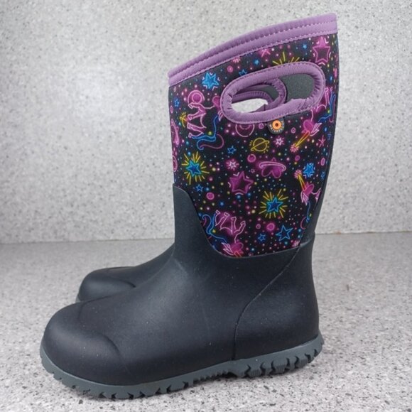 BOGS York Neon Unicorn Kids Black and Purple Rain Boots Shoes - Picture 5 of 8
